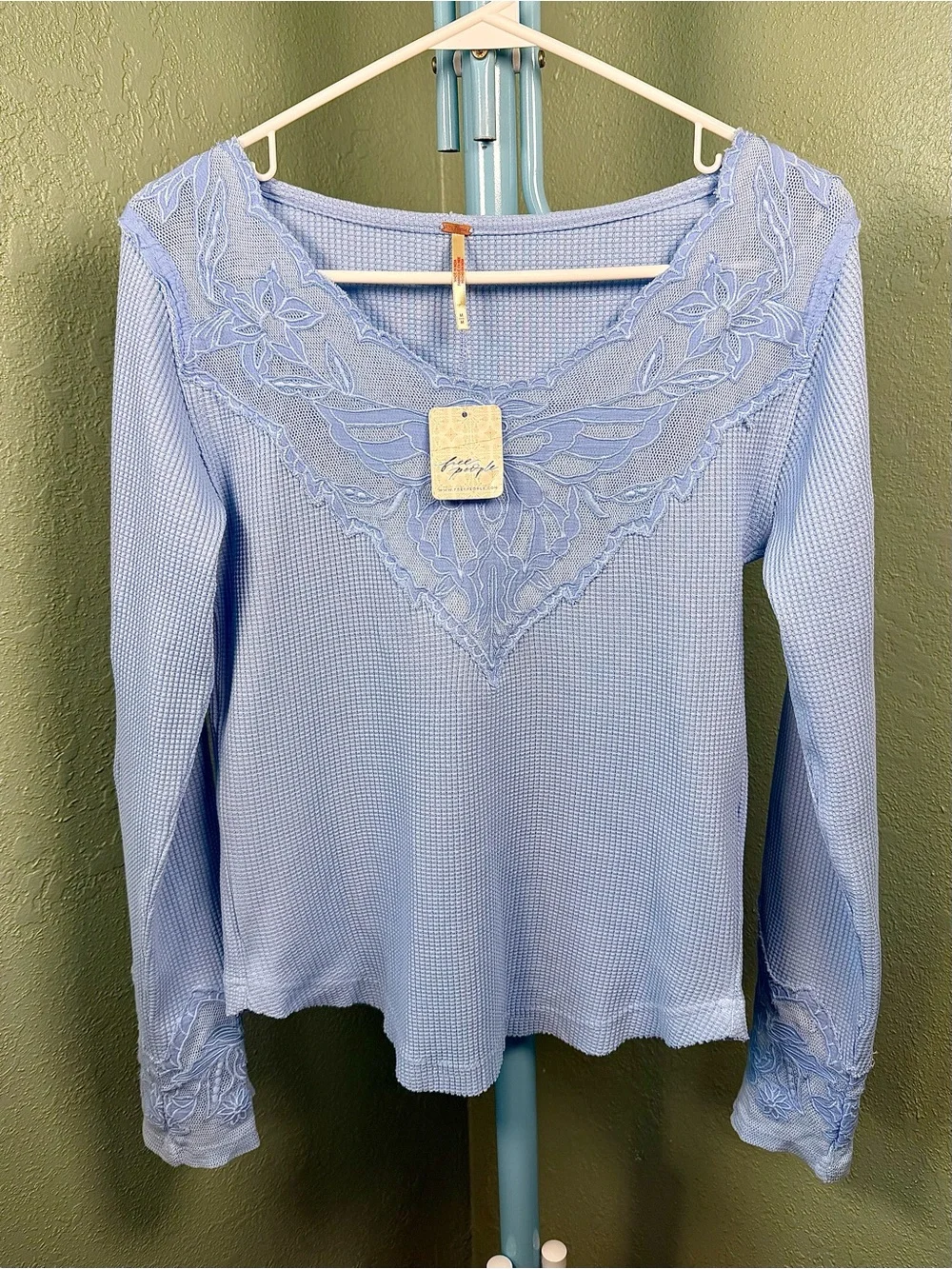 Free People Butterfly Cuff Thermal Knit Long Sleeve Top